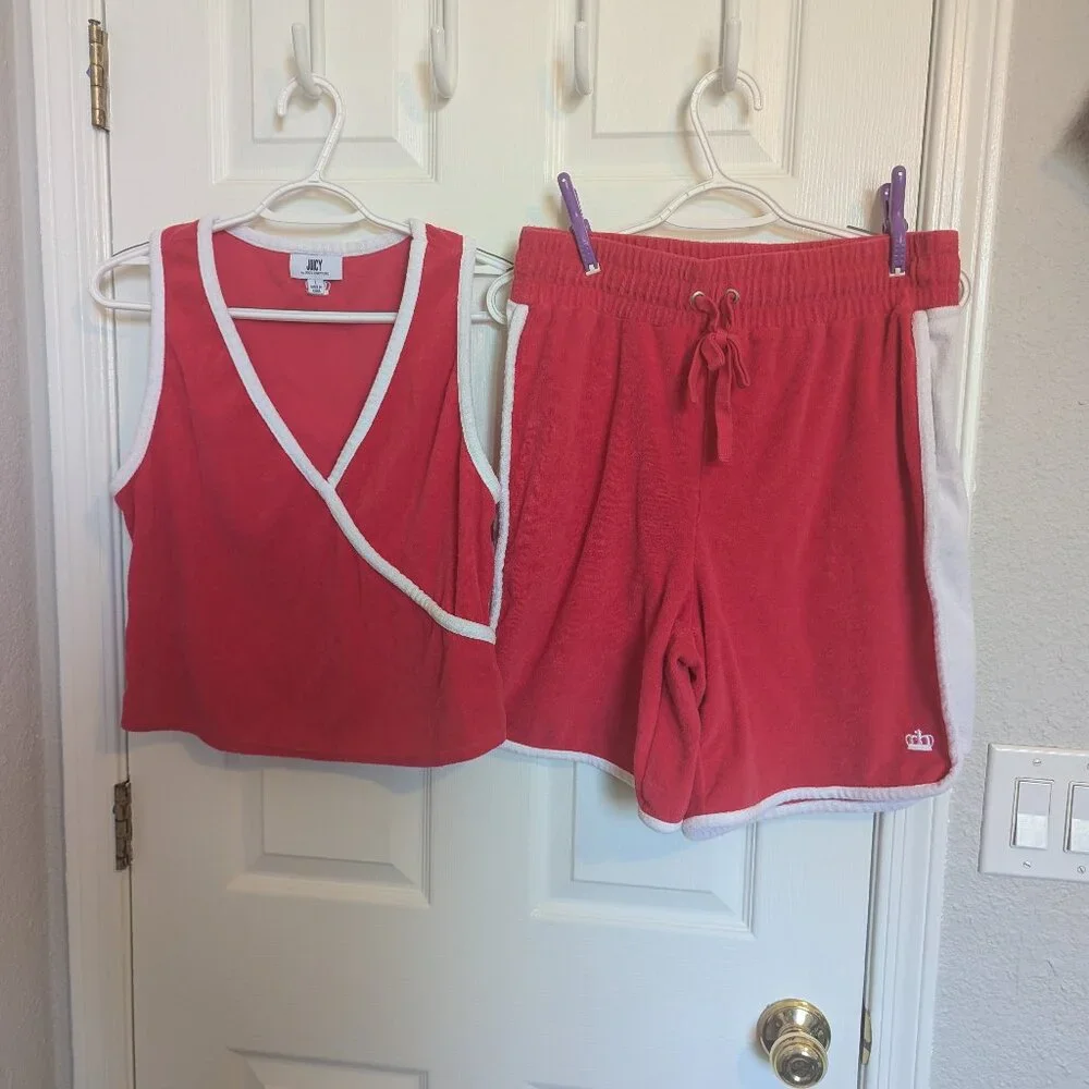 Juicy Couture Shorts & Top SET | Pink White | Vintage | L | ICONIC | EUC - Picture 4 of 15